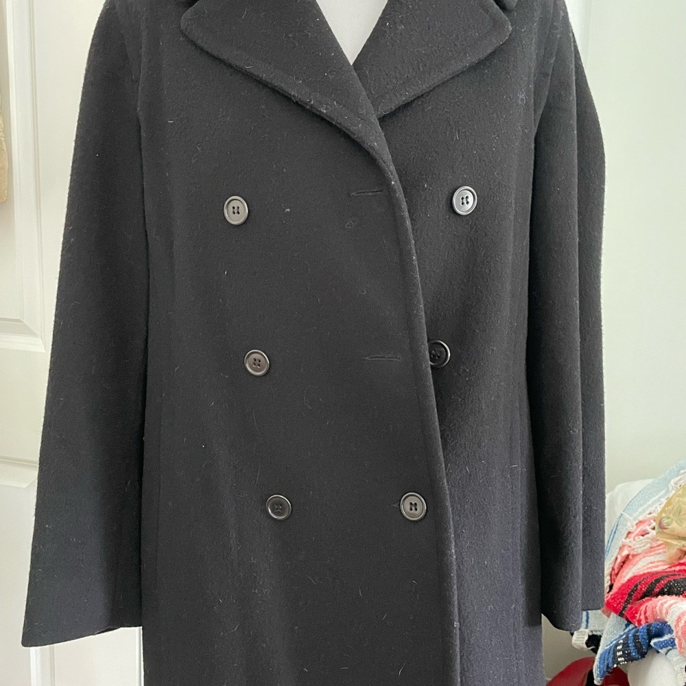 Brooks Brothers Black Pea Coat with Notched Lapels